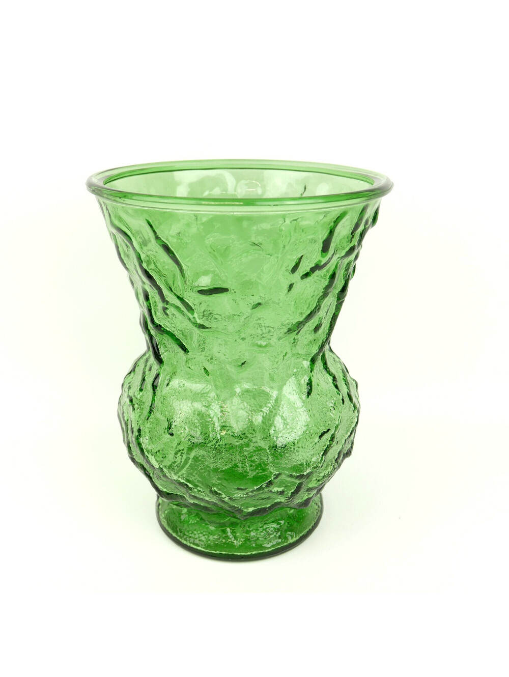 Vintage EO Brody G109 Emerald Green Crinkle Glass Vase MCM Cleveland USA 8"